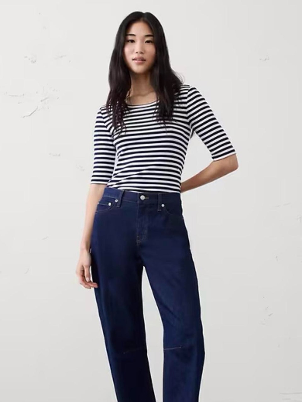 Banana Republic Navy and White Striped Scoop-Neck Top